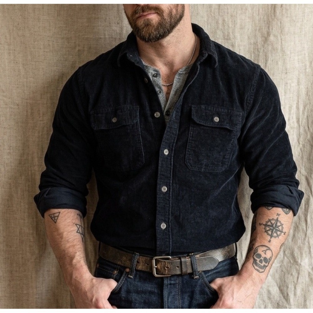 Line of Trade Jacket Mens Large Dark Navy Blue Thick Corduroy‎ Work Over Shirt
